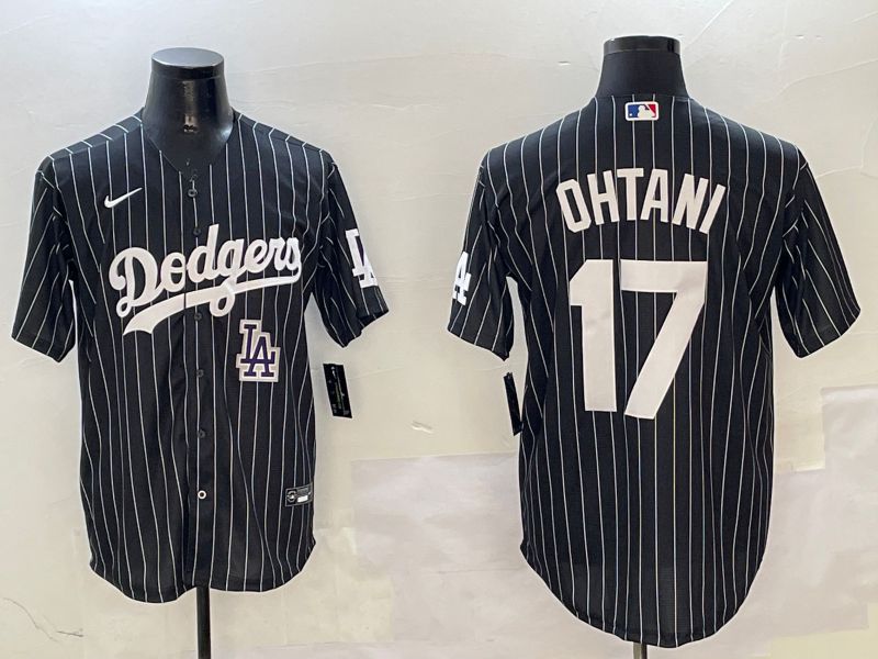 Men Los Angeles Dodgers #17 Ohtani Black Stripe Jointly Name 2025 Nike MLB Jersey style 12